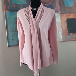 Kasper Pink Open Front Cardigan With Sheer Trim Detail Size L
